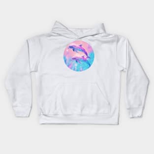 Pink and Blue Glitter Dolphins Kids Hoodie